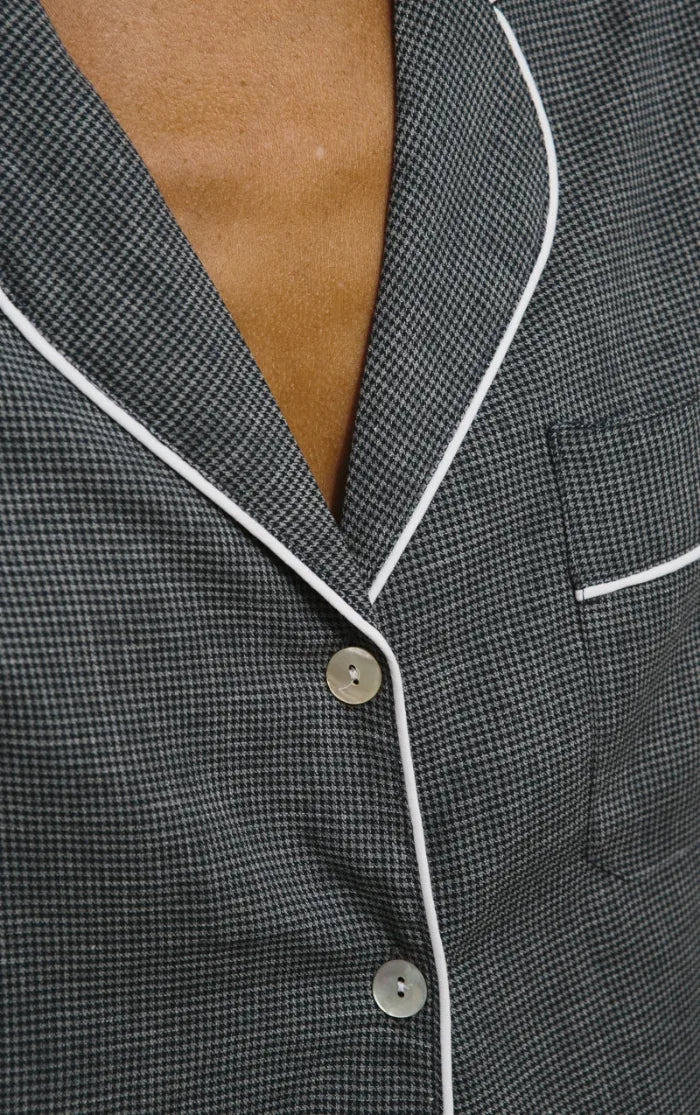 Navy Houndstooth Long Pajamas