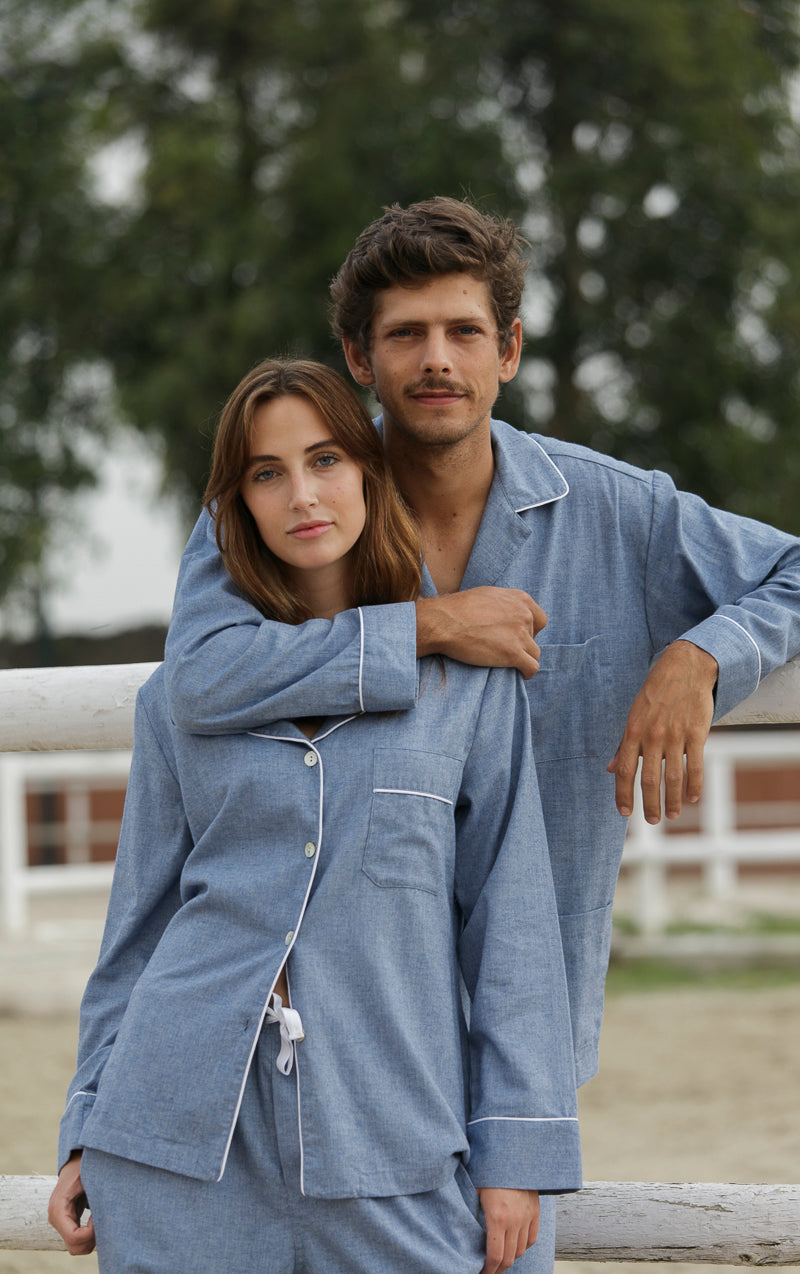 Blue Herringbone Men's Pajamas