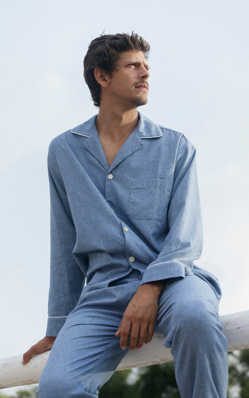 Blue Herringbone Men's Pajamas