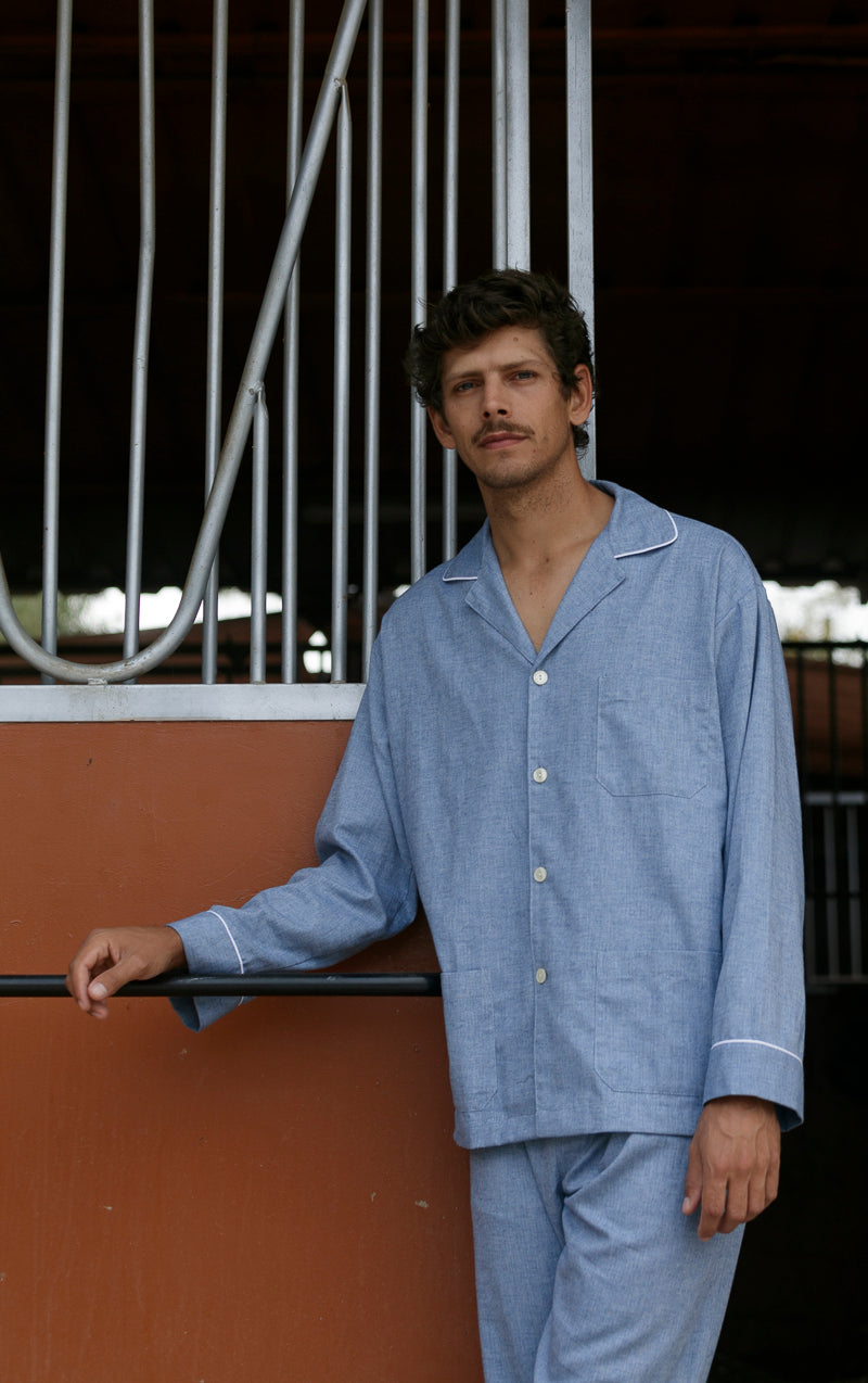 Blue Herringbone Men's Pajamas