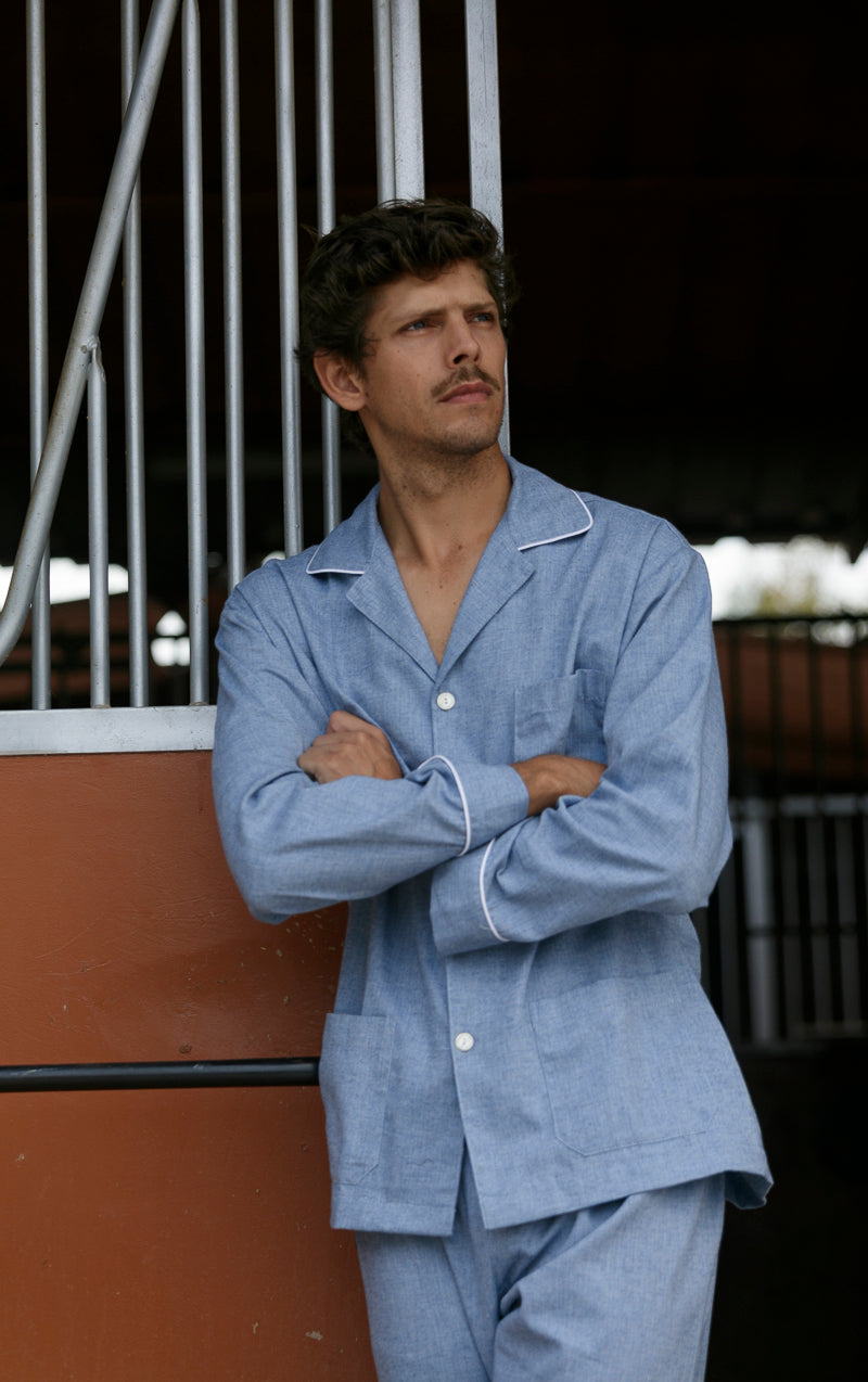 Blue Herringbone Men's Pajamas