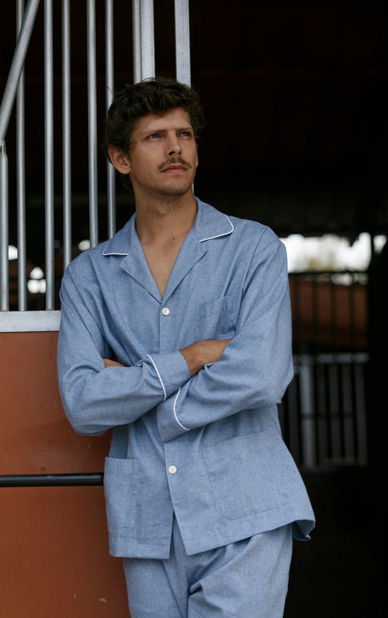 Blue Herringbone Men's Pajamas