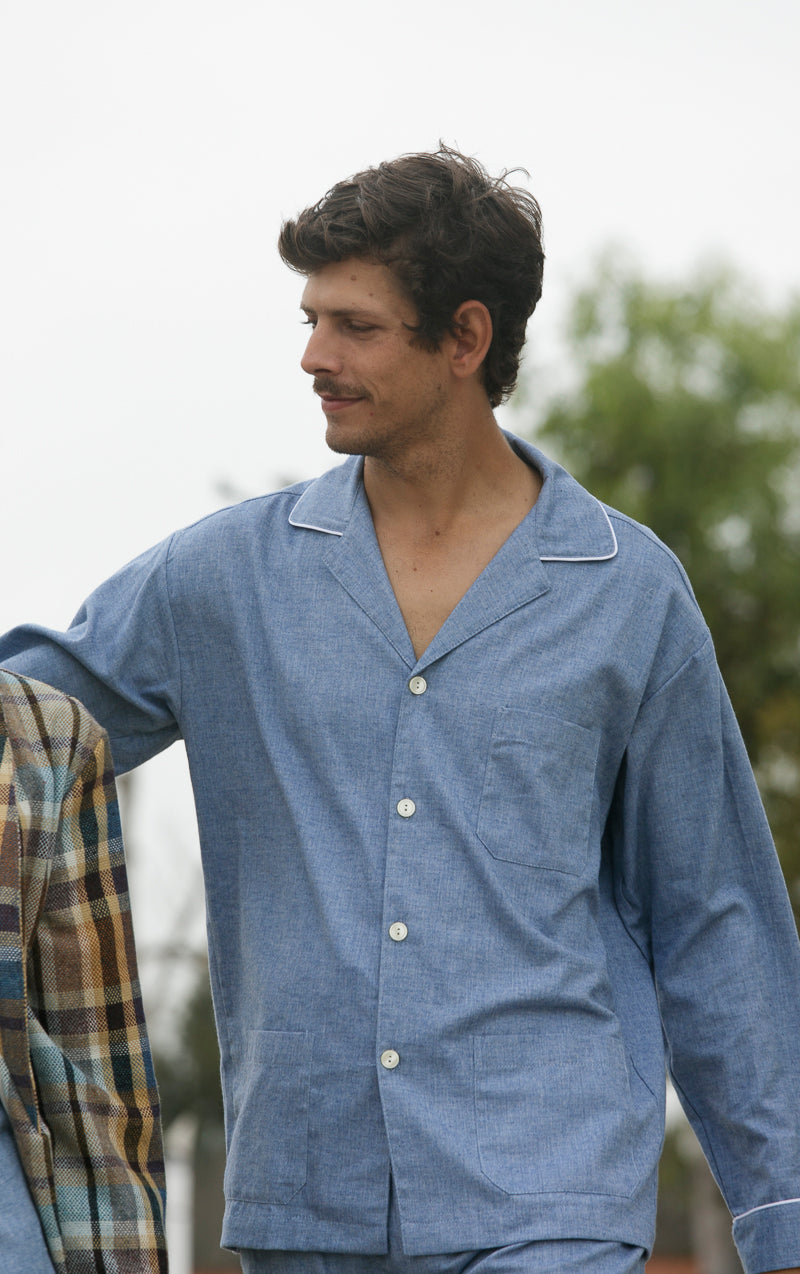 Blue Herringbone Men's Pajamas