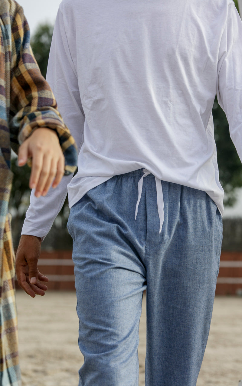 Men's blue herringbone trousers