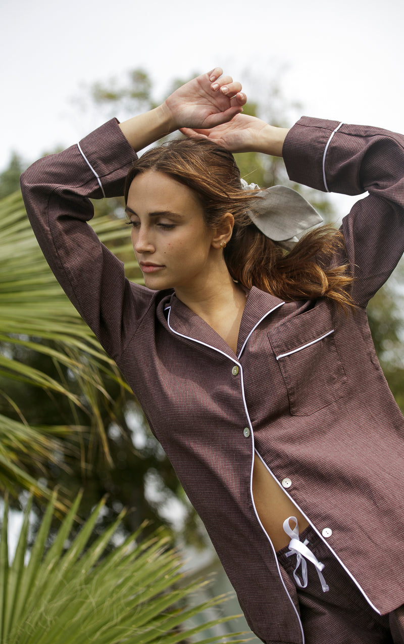 Pijama Mujer pata de gallo burdeos