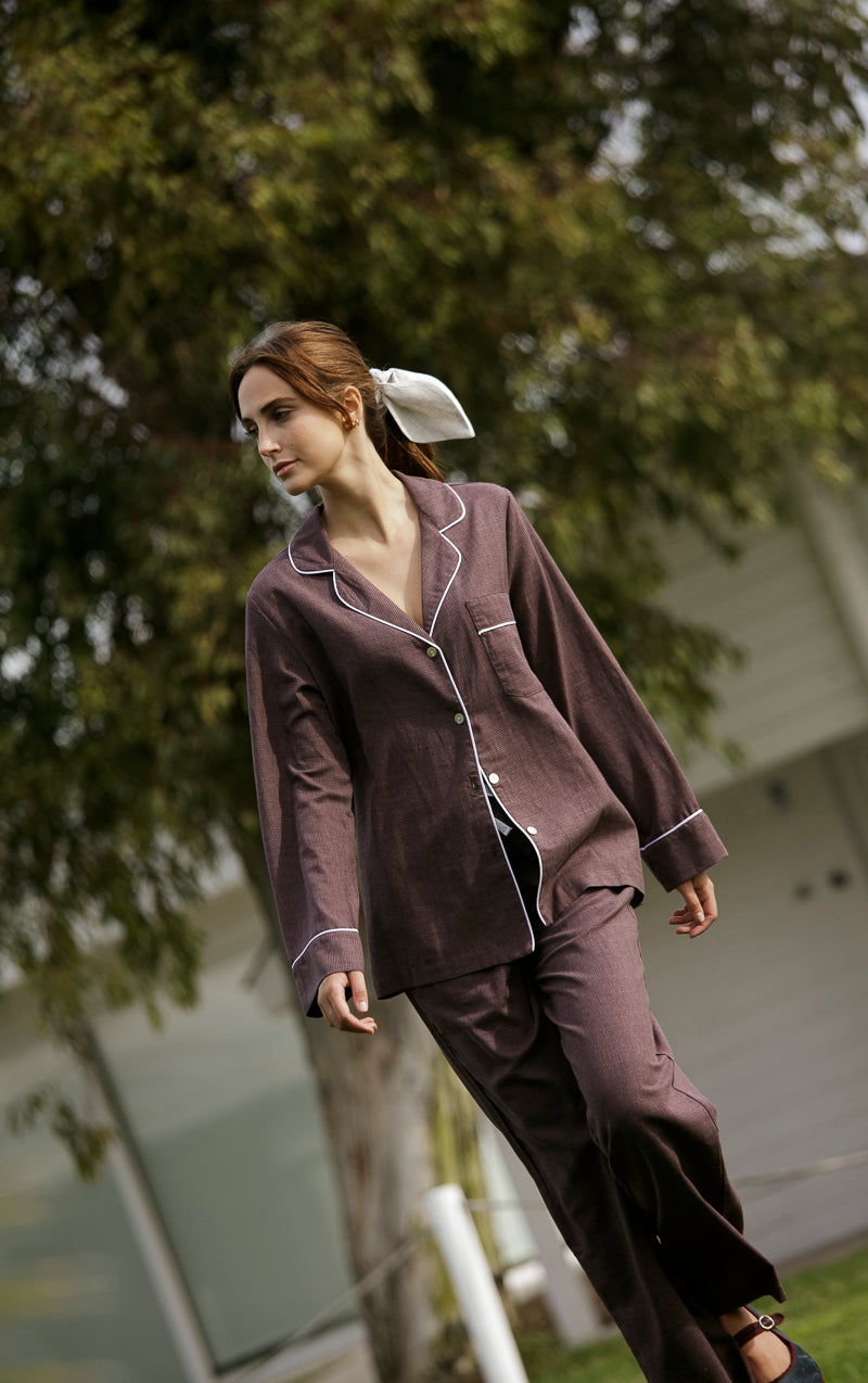 Pijama Mujer pata de gallo burdeos