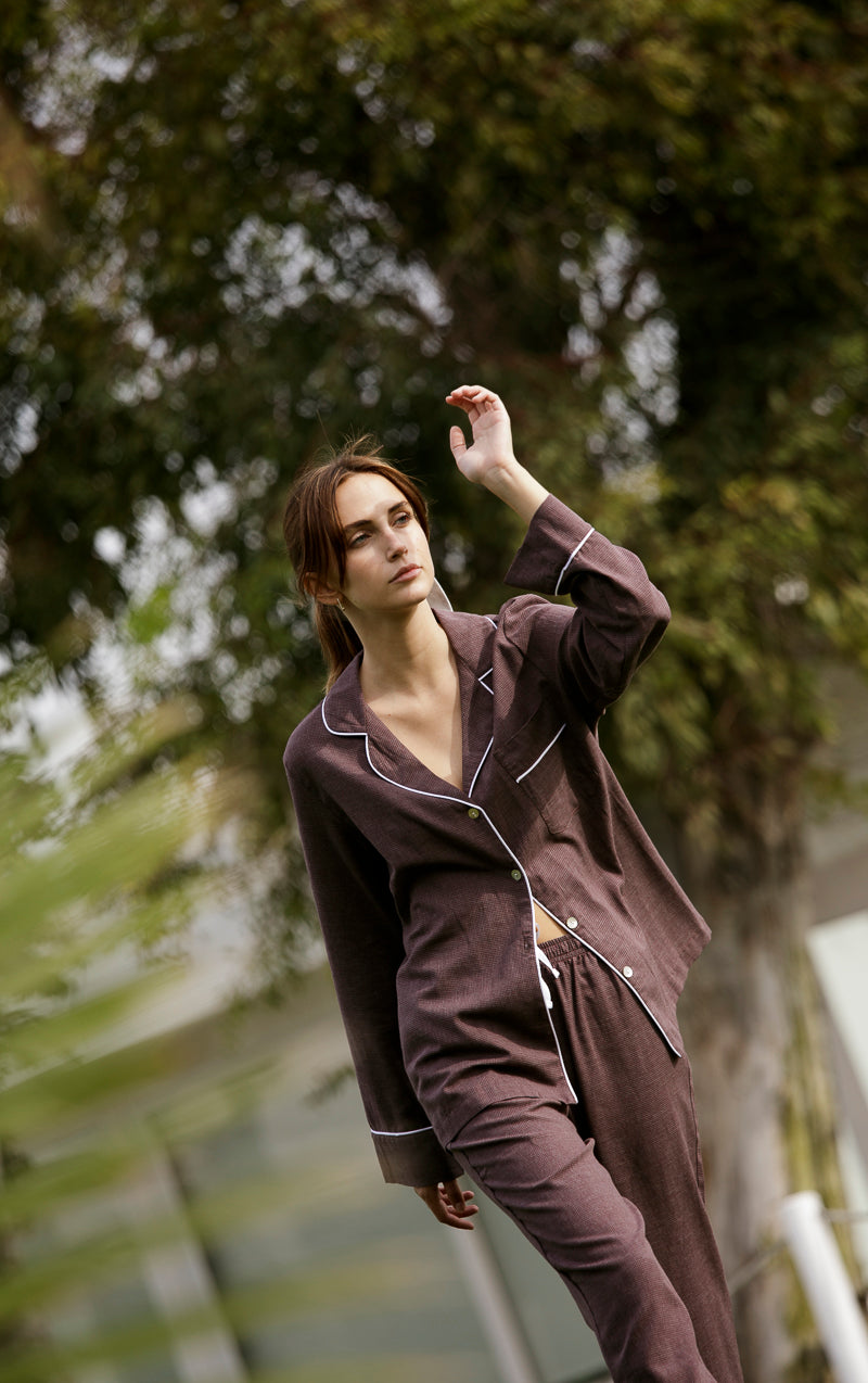 Pijama Mujer pata de gallo burdeos