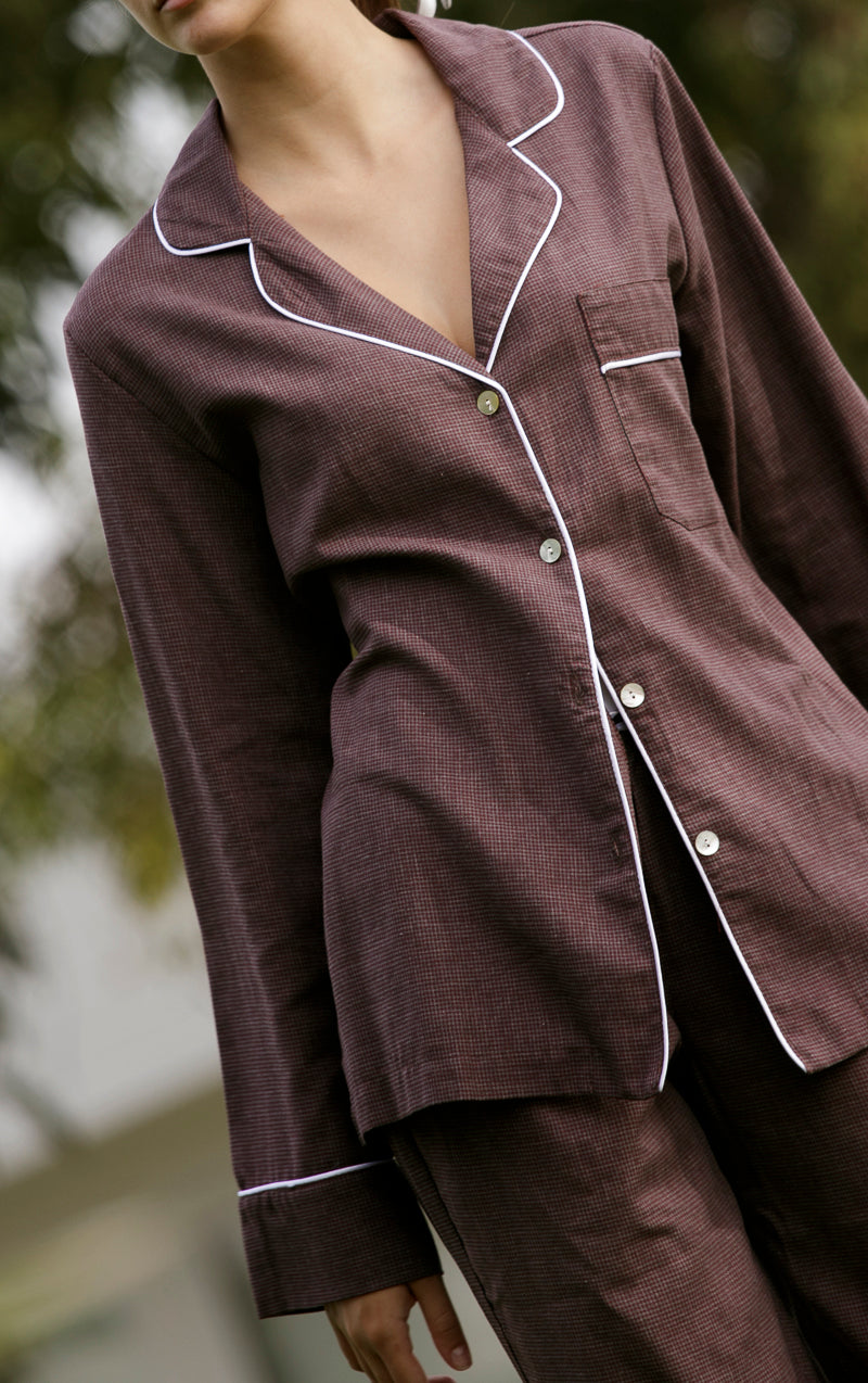 Pijama Mujer pata de gallo burdeos