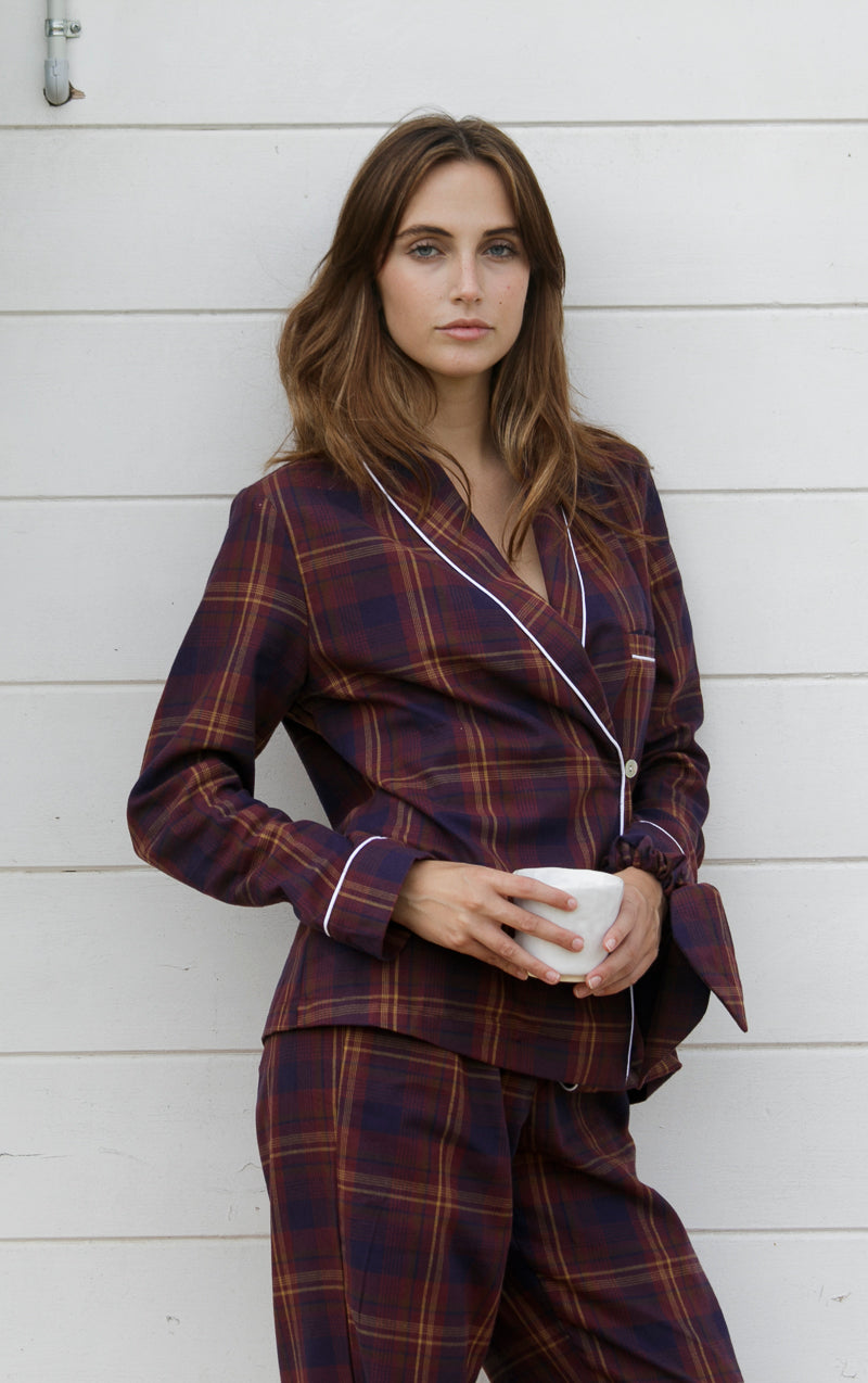 Pyjama à col fumeur tartan