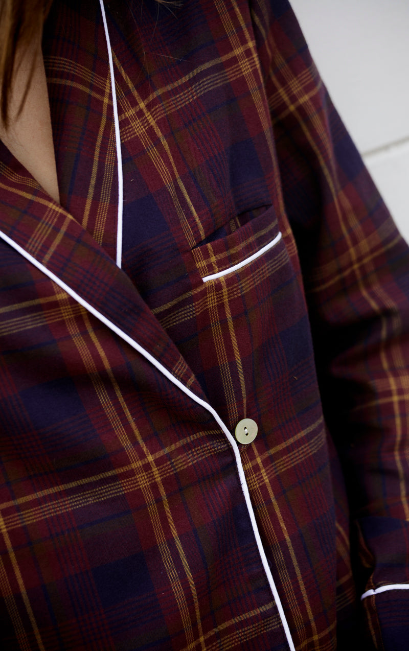 Pyjama à col fumeur tartan