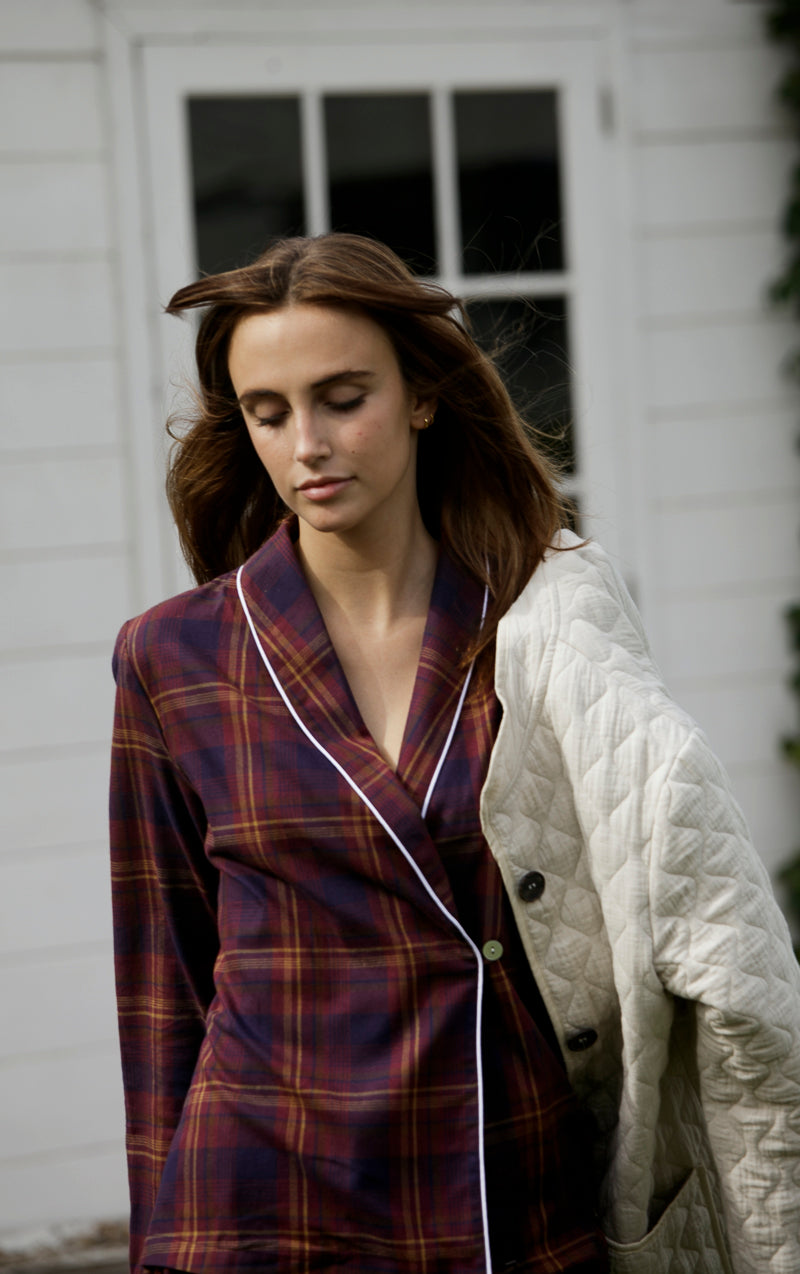 Pyjama à col fumeur tartan