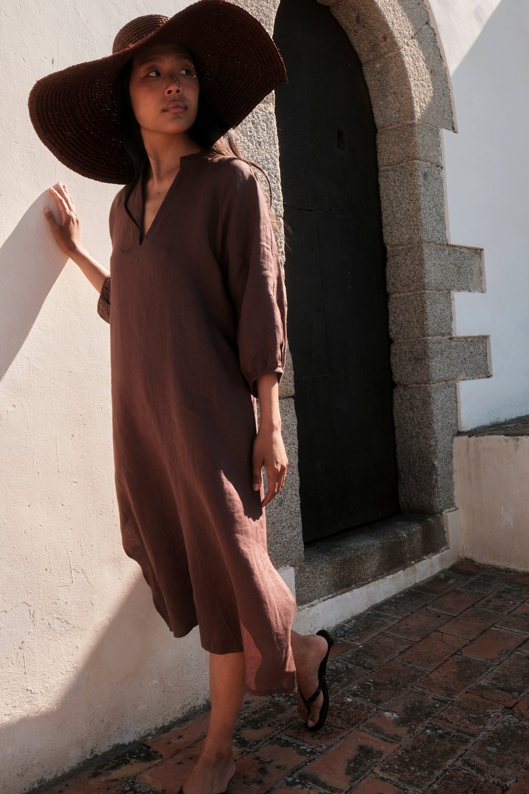 Vestido Lino Dark Brown