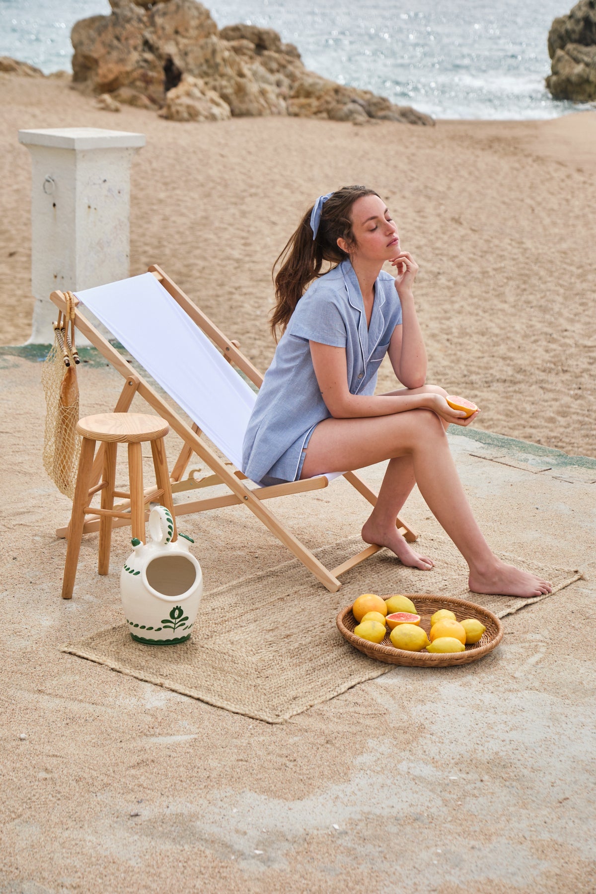 Pyjama Court Bleu Pied De Poule