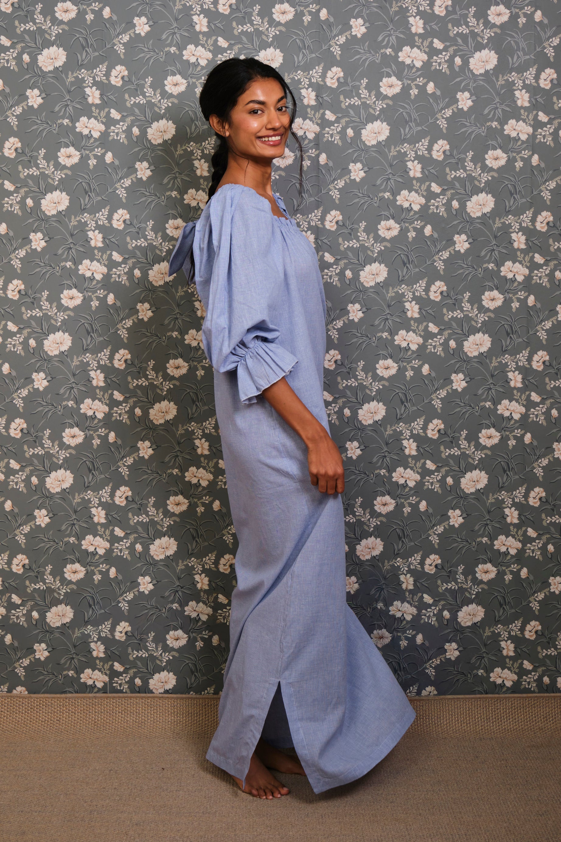 Camisón Manuela pata de gallo azulón