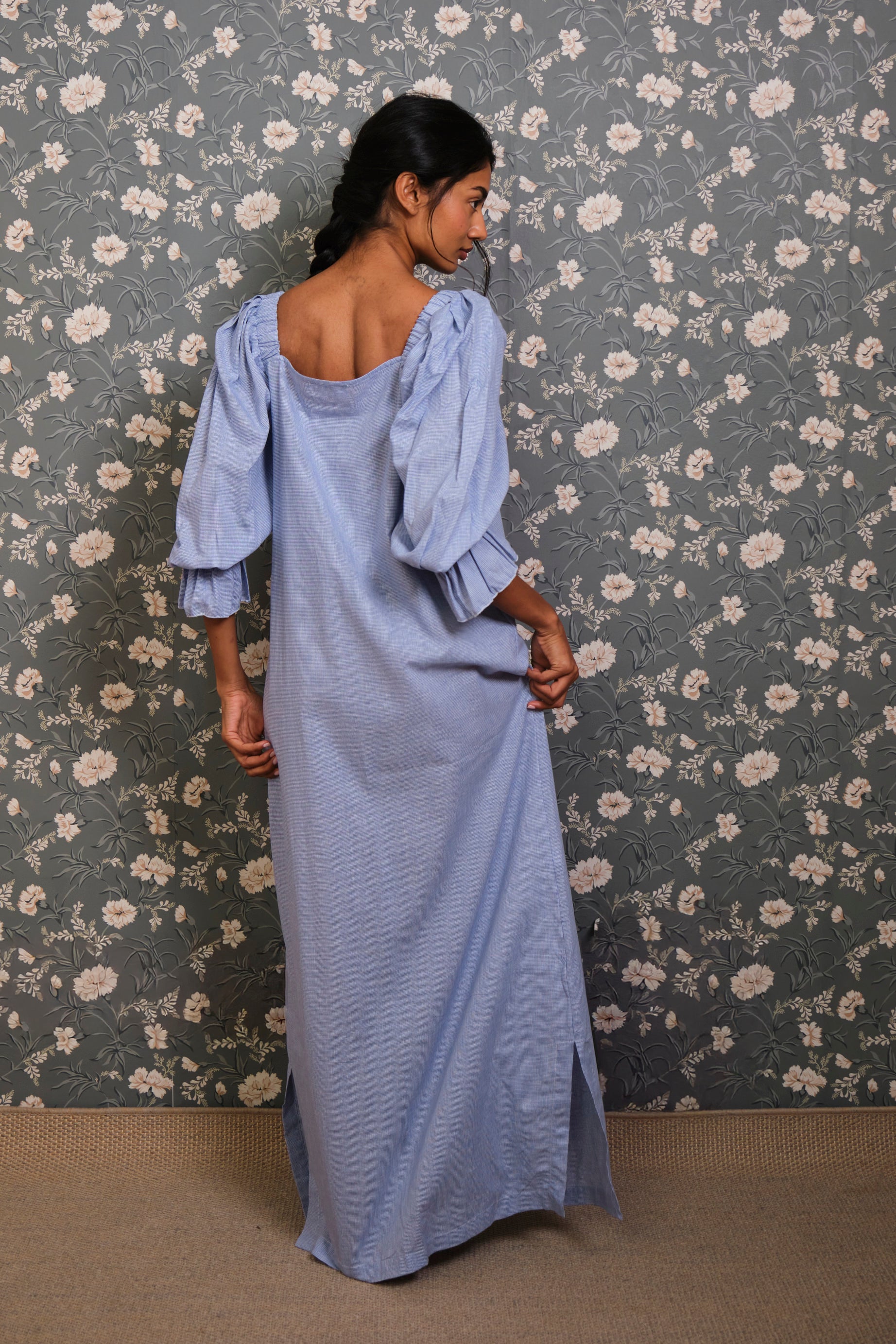 Camisón Manuela pata de gallo azulón