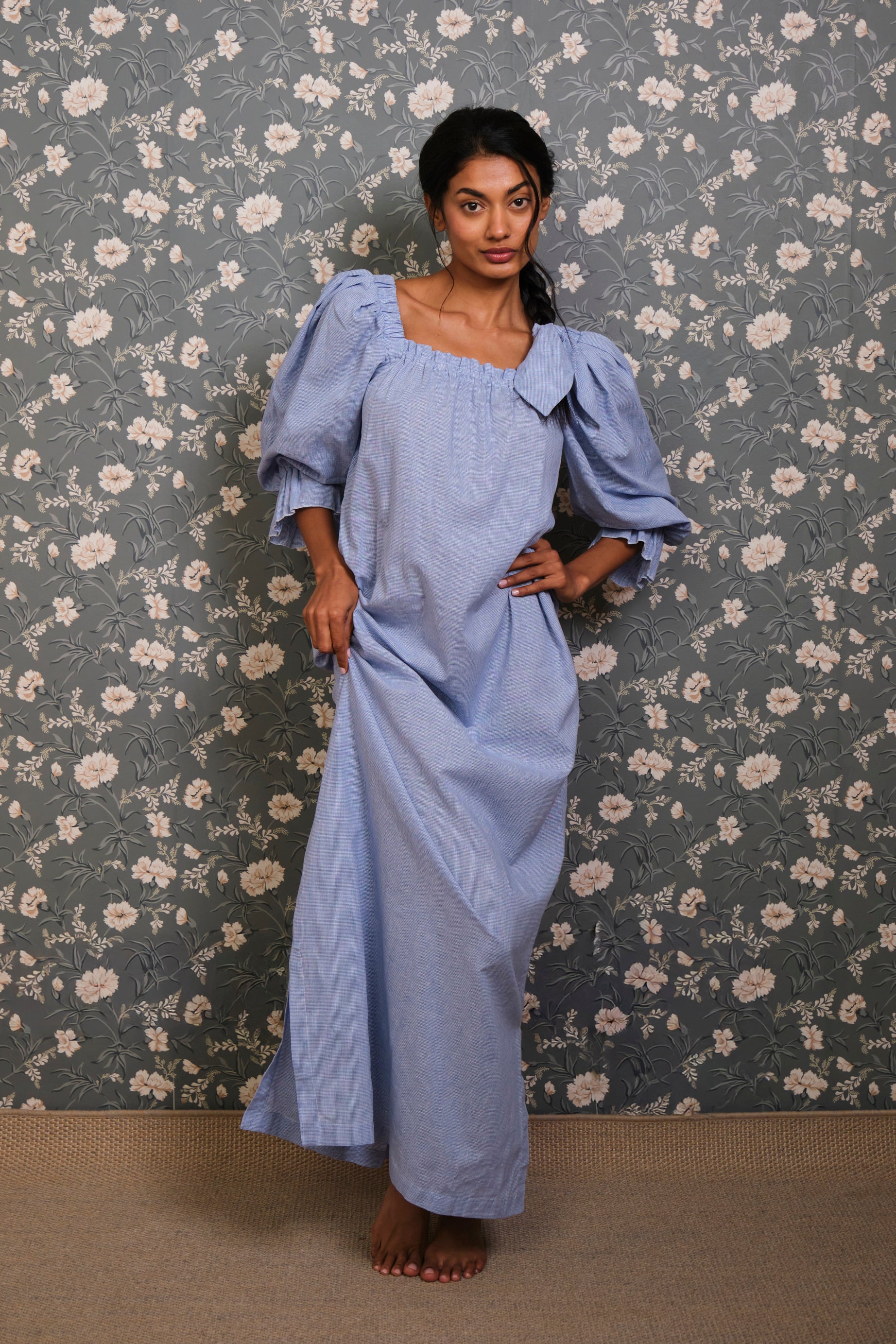 Camisón Manuela pata de gallo azulón