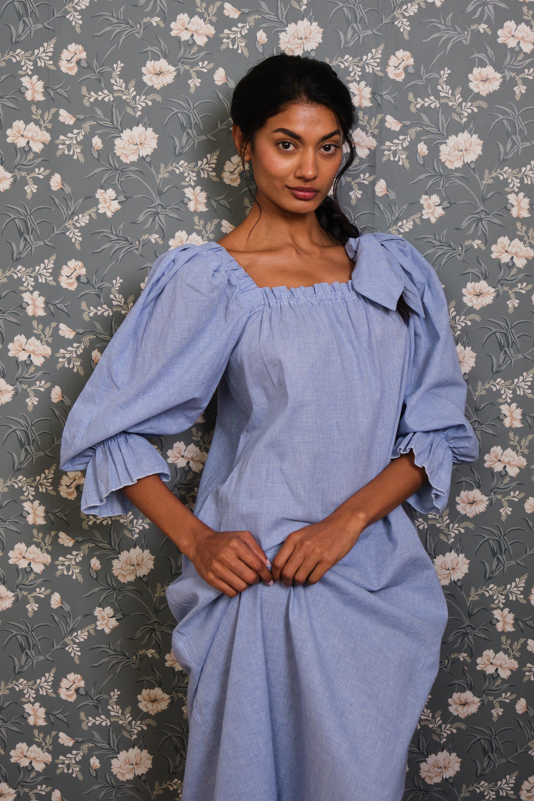 Camisón Manuela pata de gallo azulón