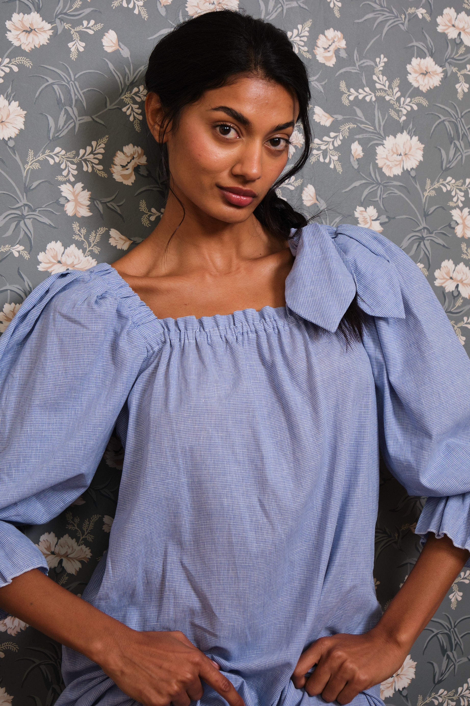 Camisón Manuela pata de gallo azulón