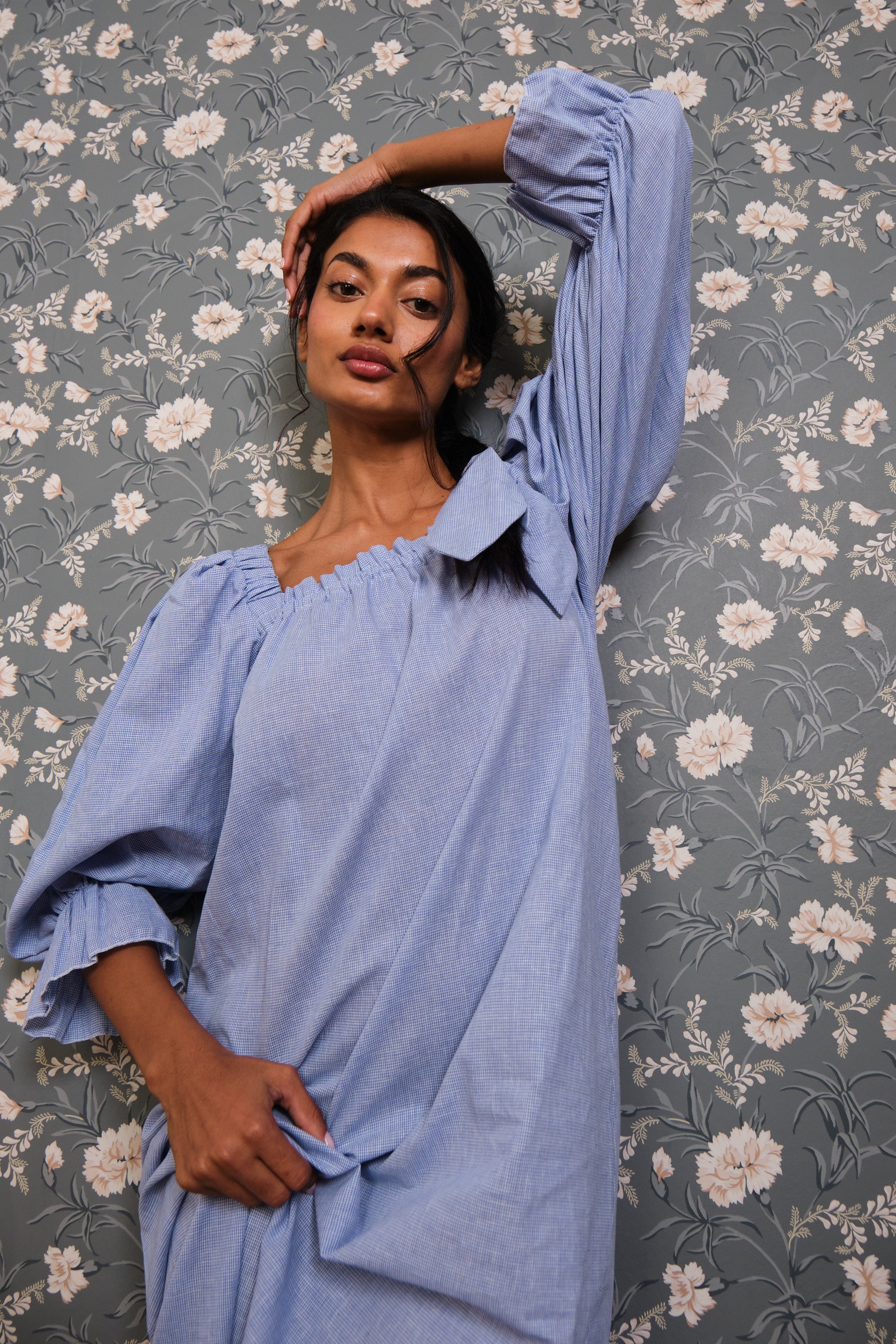 Camisón Manuela pata de gallo azulón