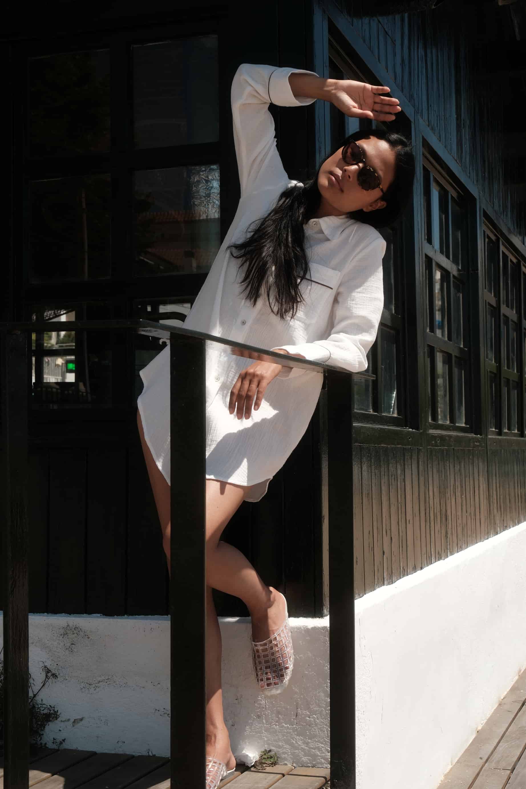 Camisola Bambula Blanco con vivo Tostado