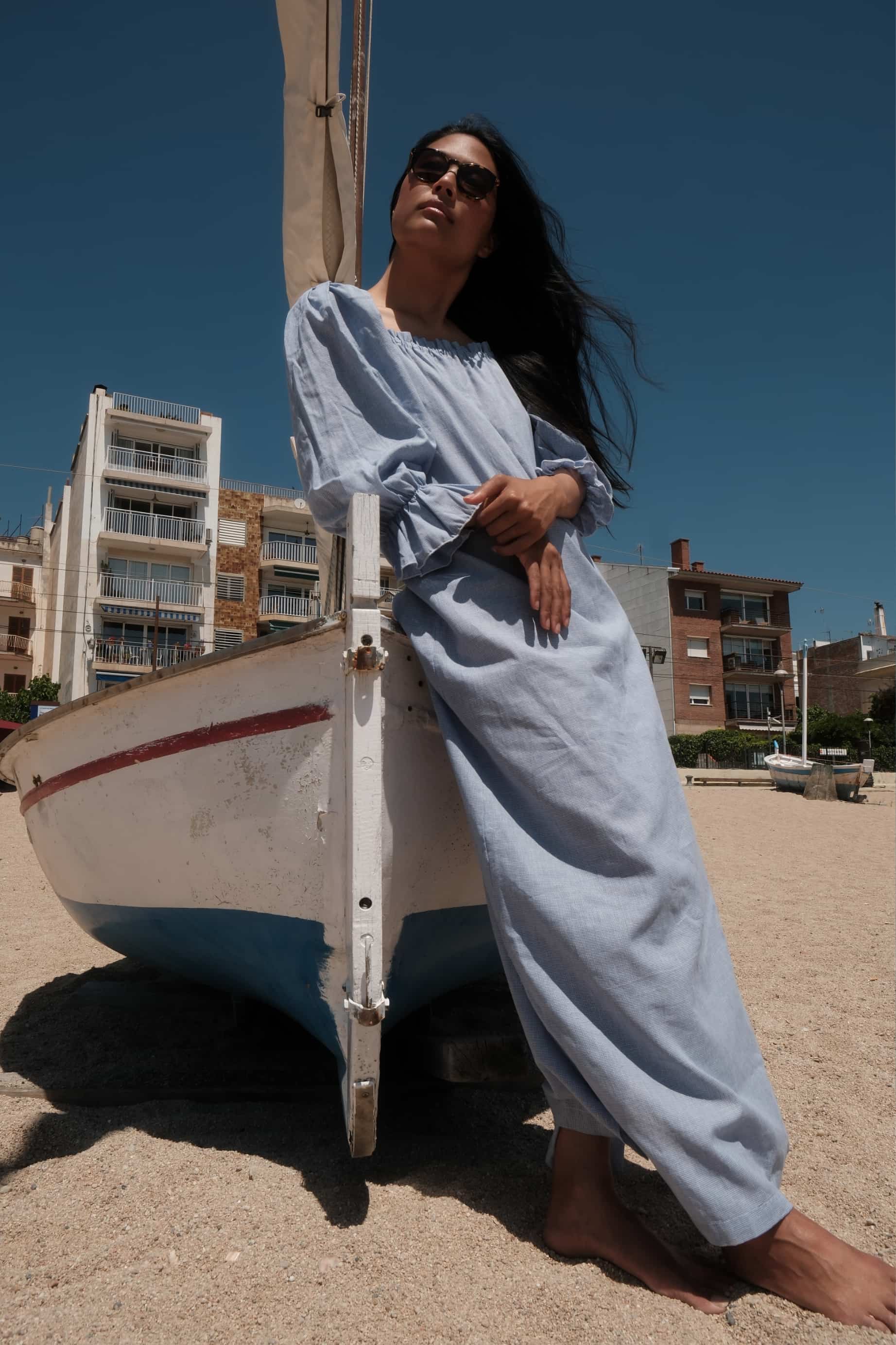 Camisón Manuela pata de gallo azulón