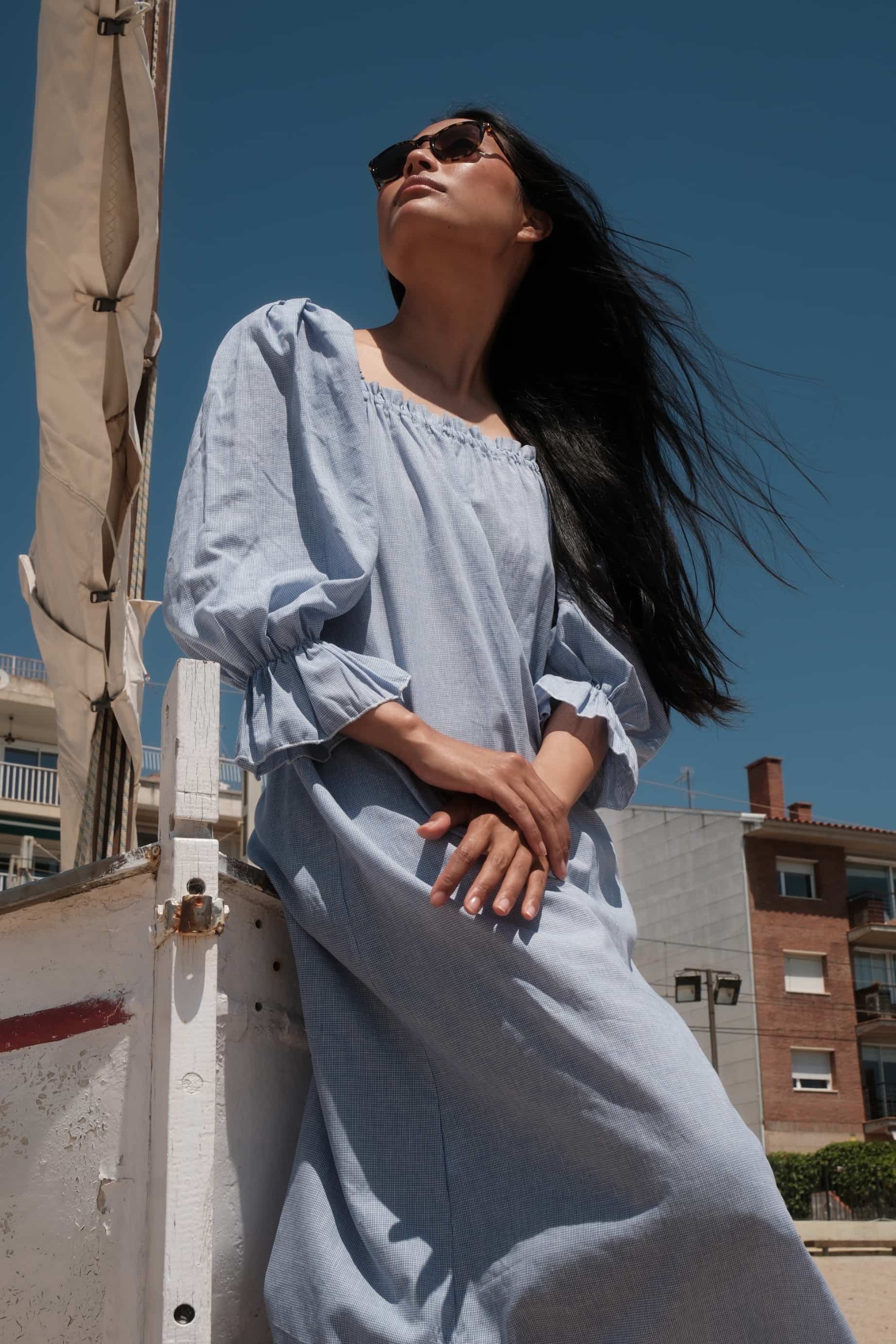 Camisón Manuela pata de gallo azulón