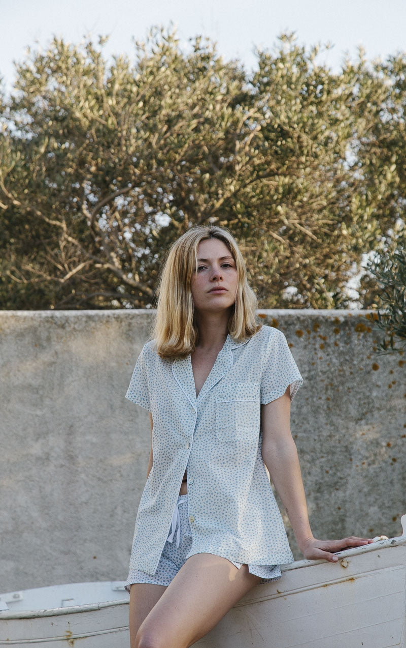 Pijama Corto Flor Silvestre Azul