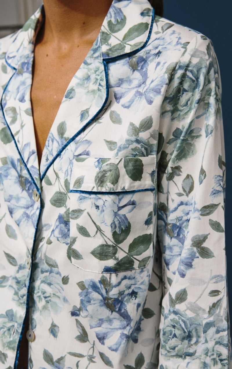 Pijama Largo Flores azul índigo