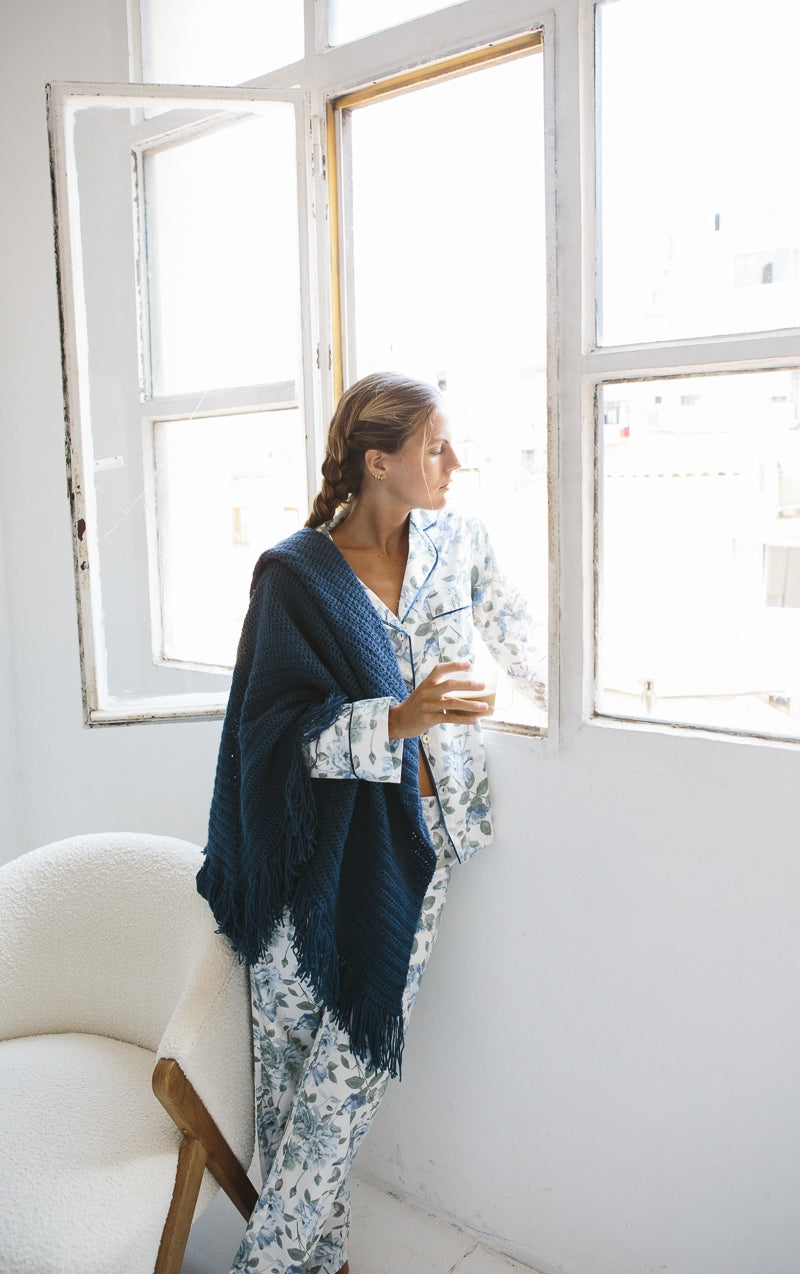 Pijama Largo Flores azul índigo