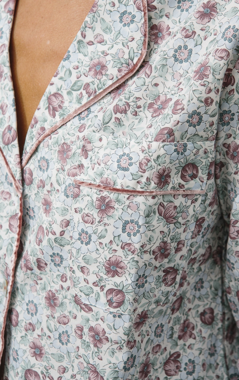 Pijama Largo Flores Verde y Rosa empolvado