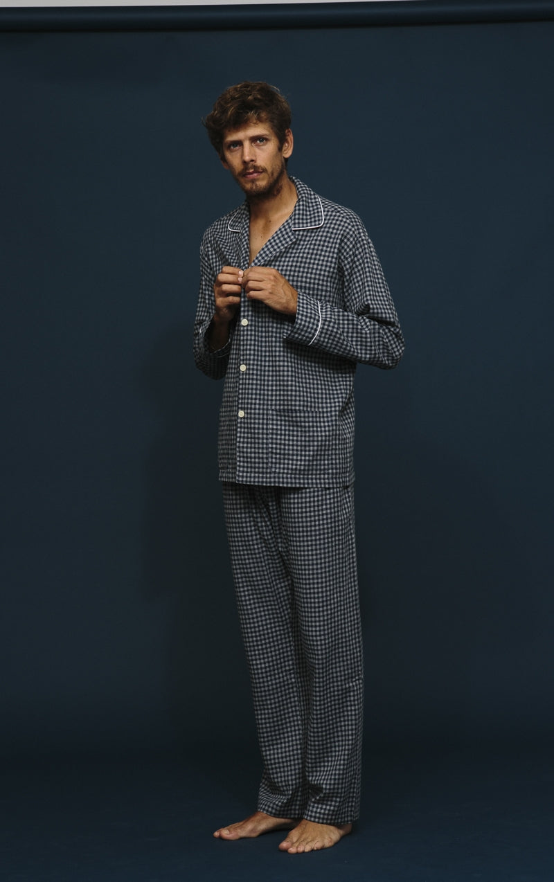 Long Navy and Gray Check Pajamas