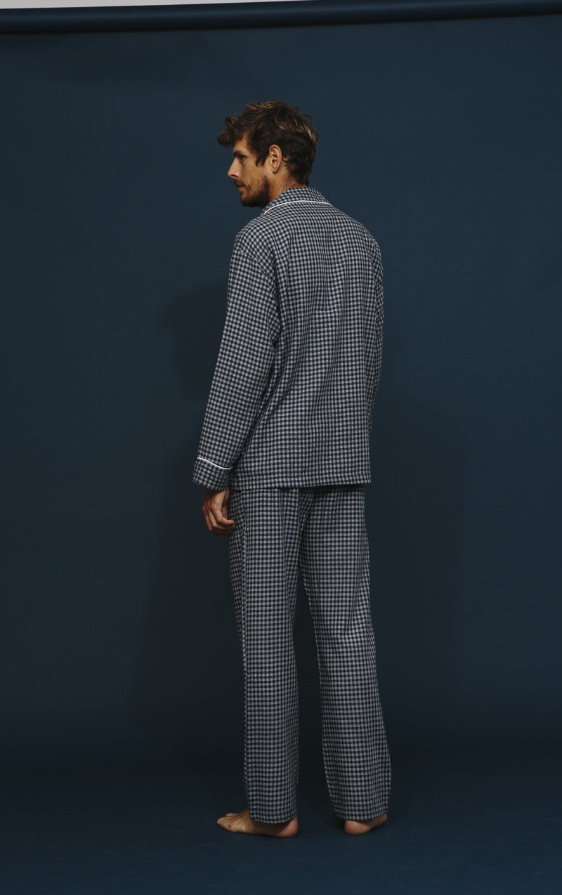 Long Navy and Gray Check Pajamas