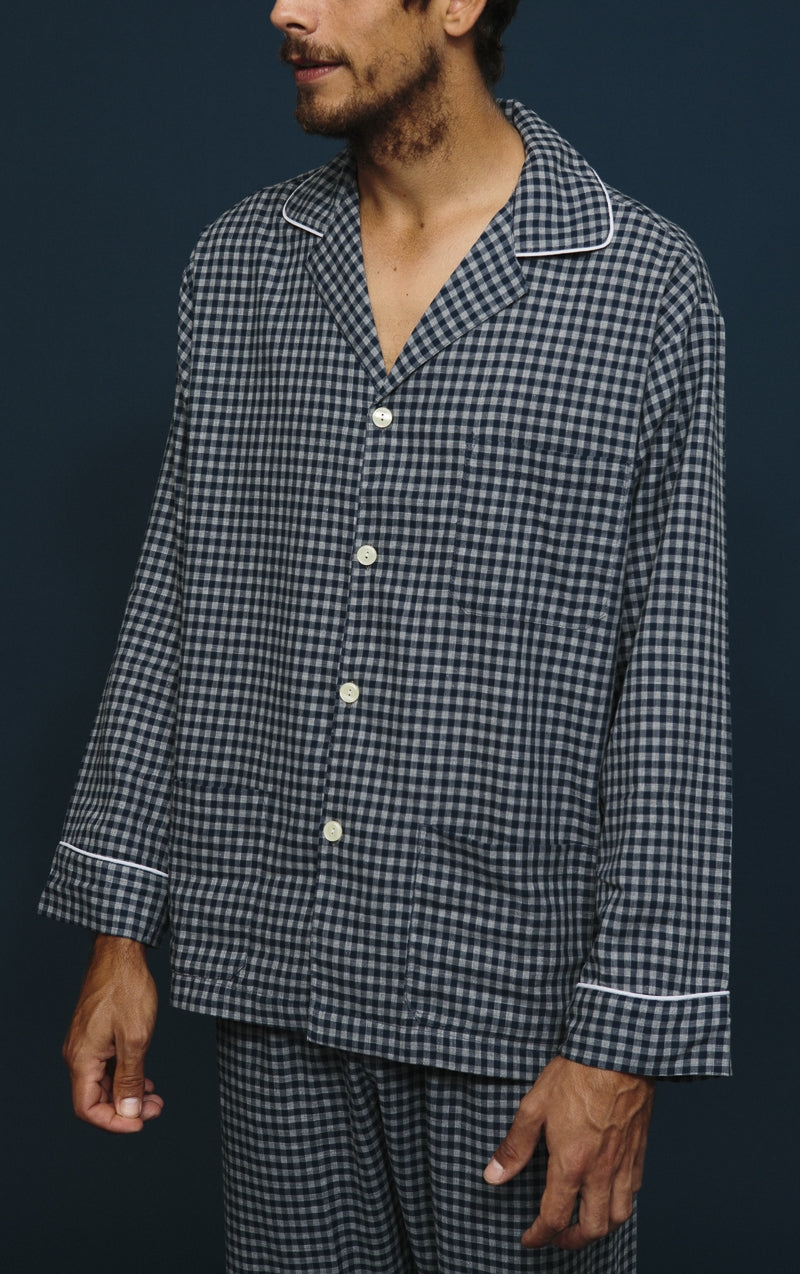 Long Navy and Gray Check Pajamas