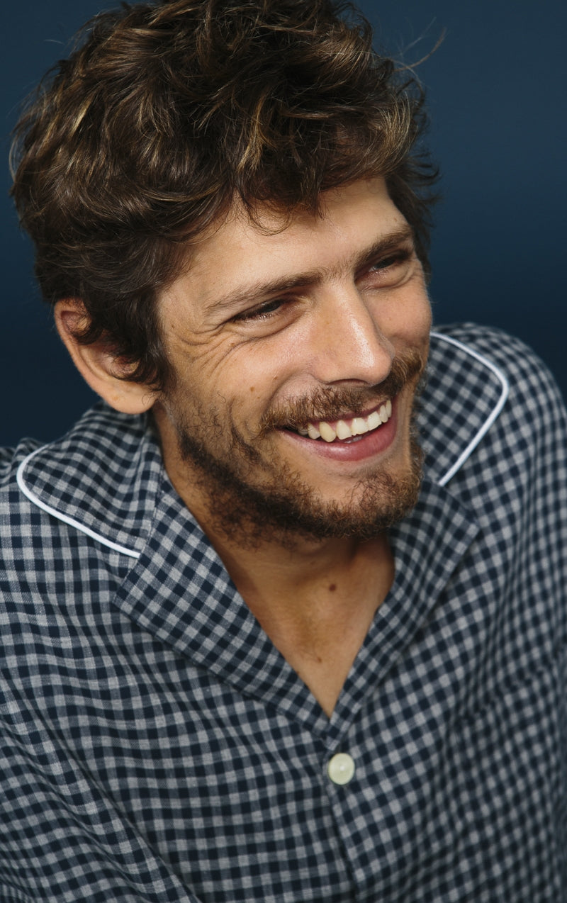 Long Navy and Gray Check Pajamas