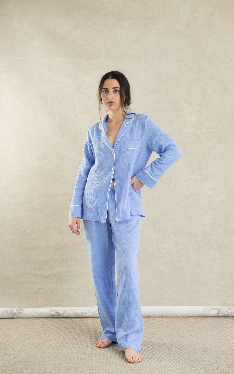 Pijama Largo Mujer Bambula Azulón