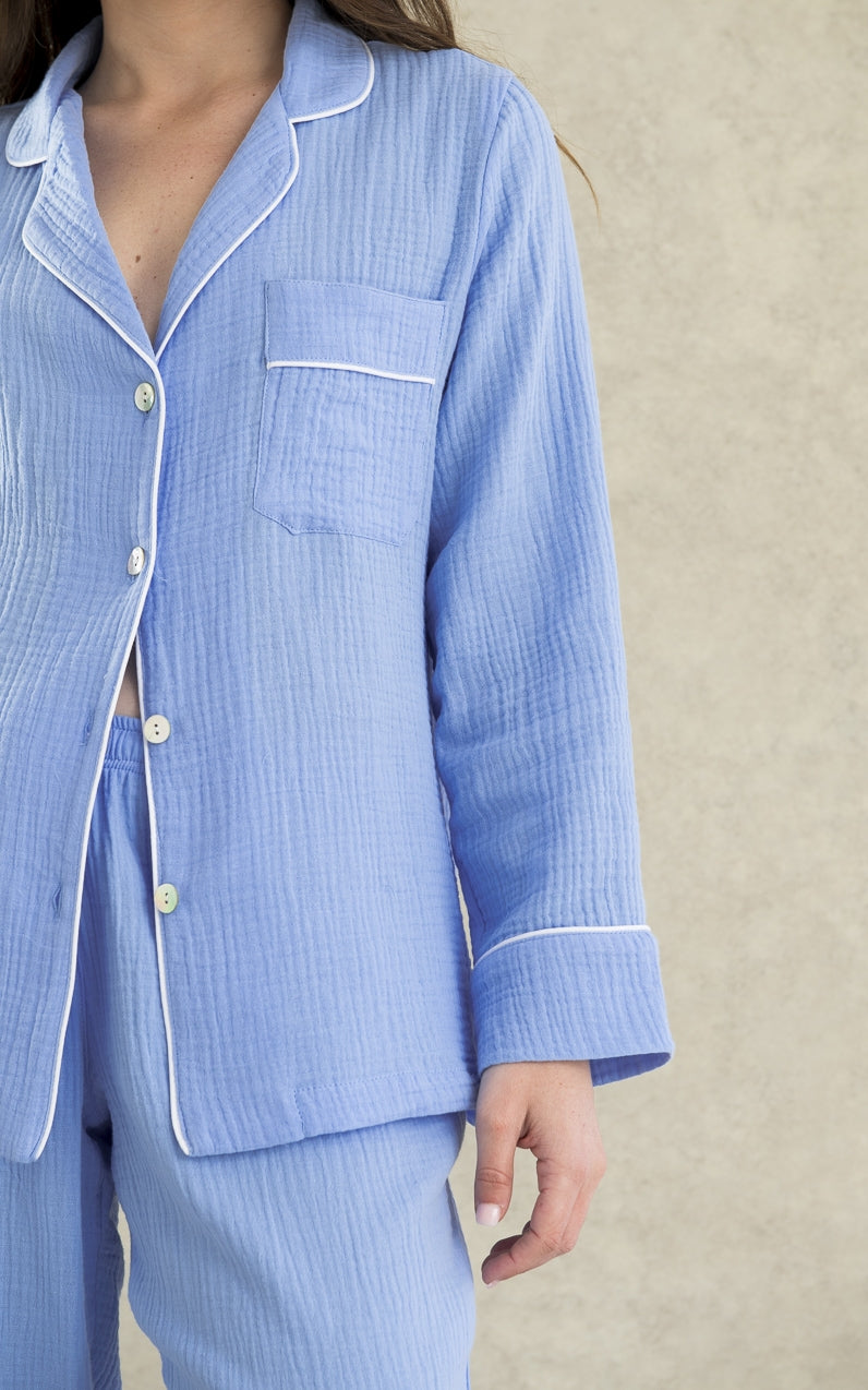 Pijama Largo Mujer Bambula Azulón