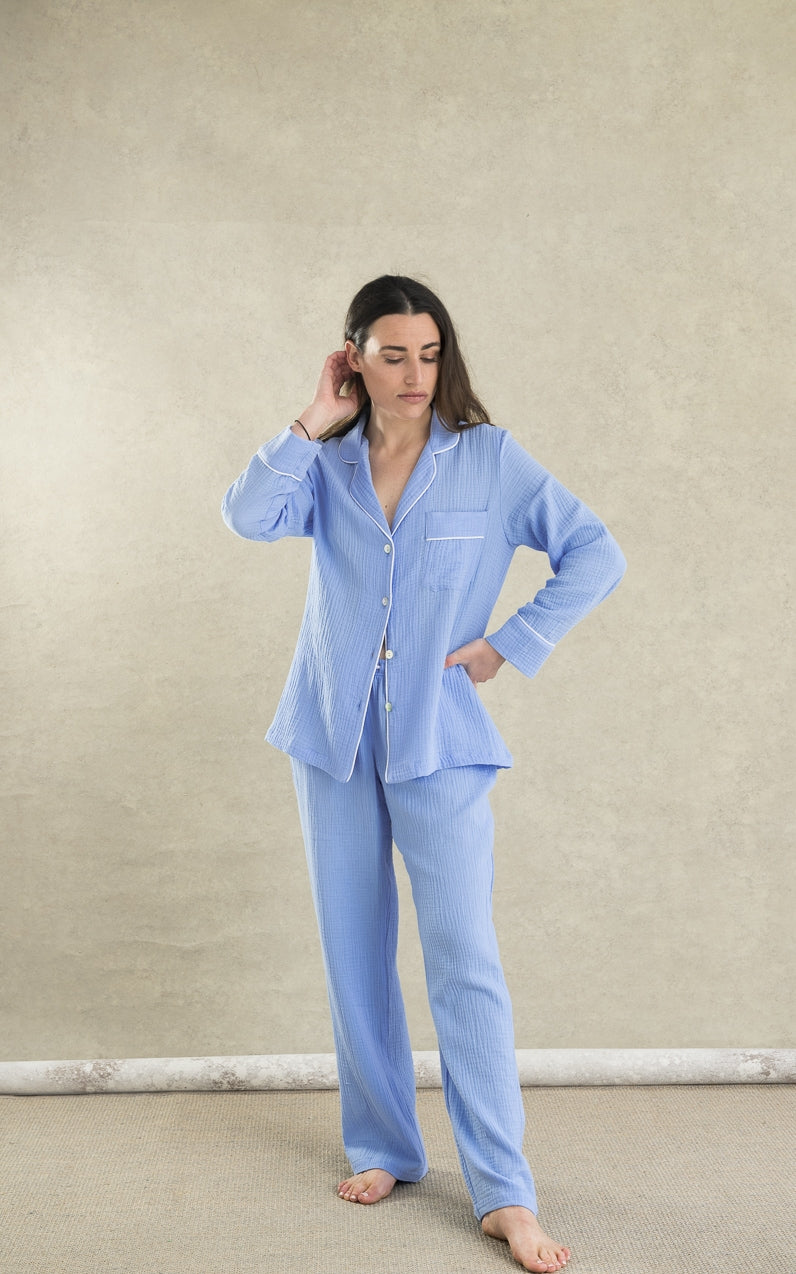 Pijama Largo Mujer Bambula Azulón