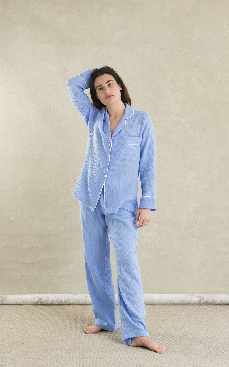 Pijama Largo Mujer Bambula Azulón