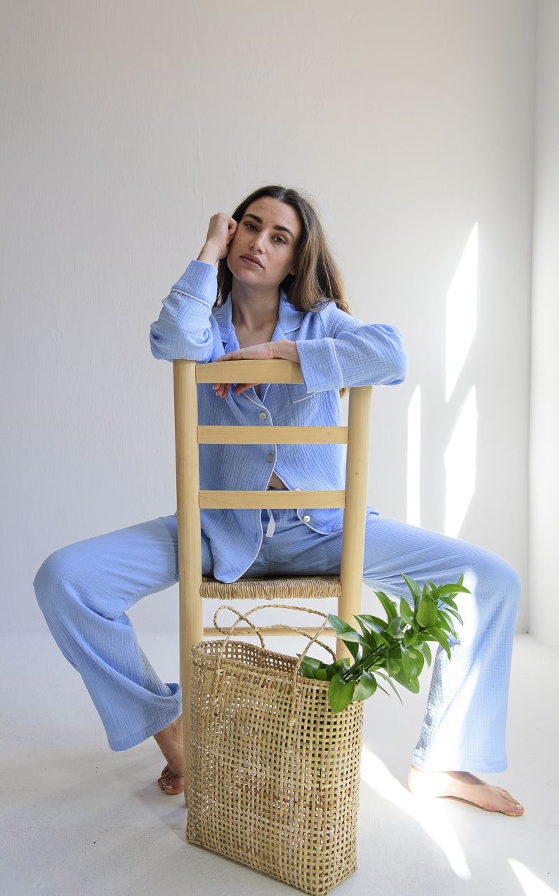 Pijama Largo Mujer Bambula Azulón