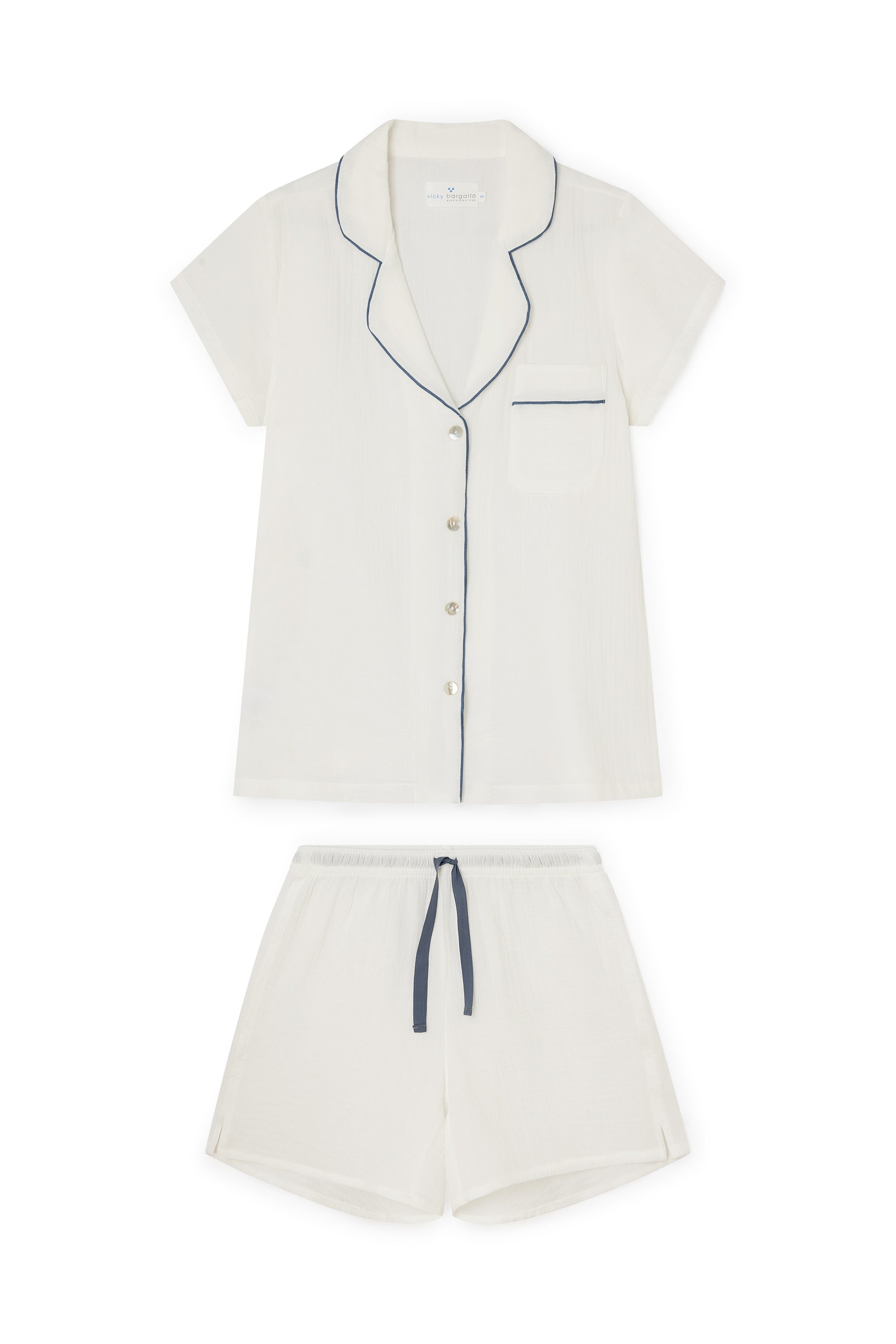 Pijama Corto Bambula Blanco vivo azul índigo