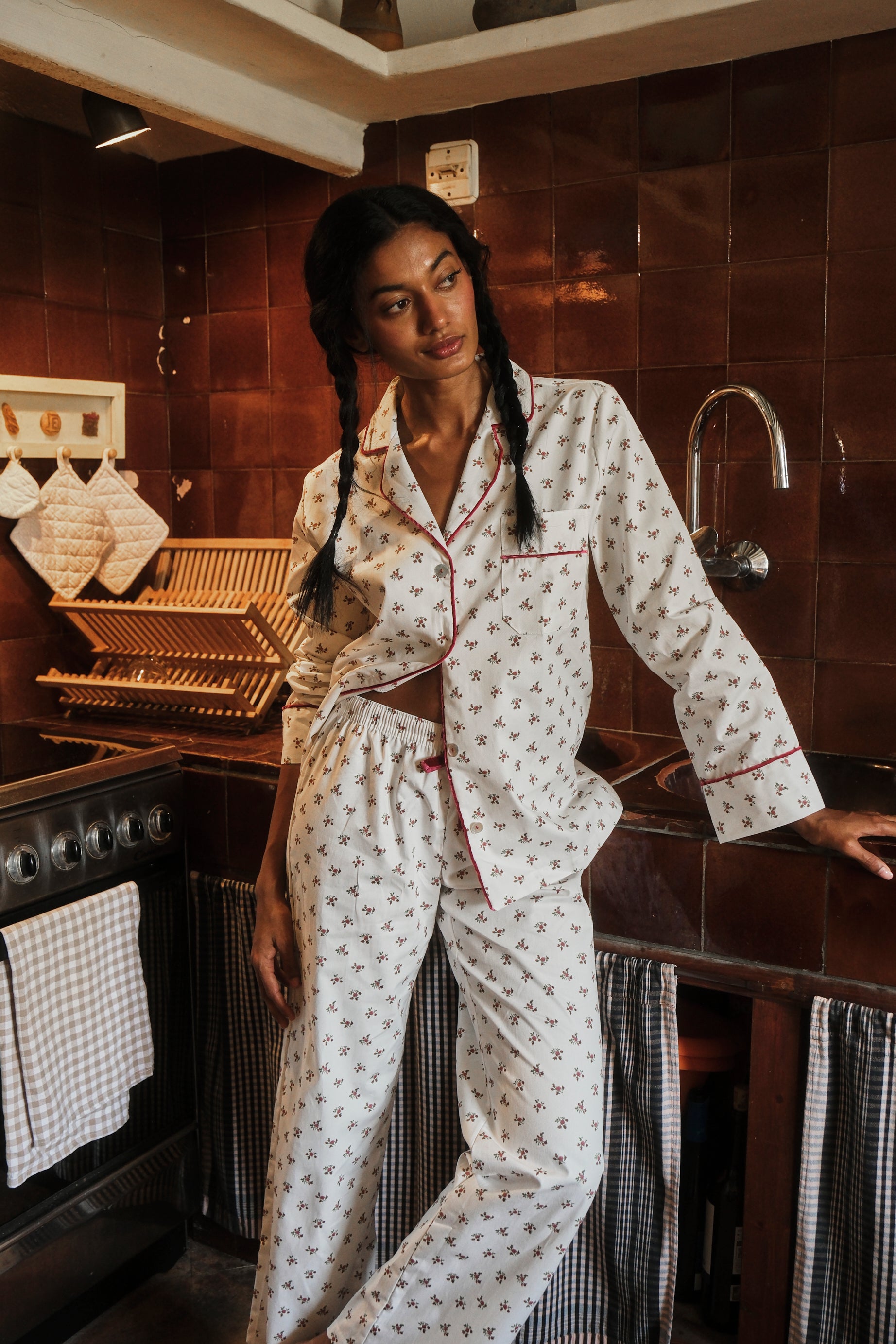 Pijama Mujer Burgundy Flowers