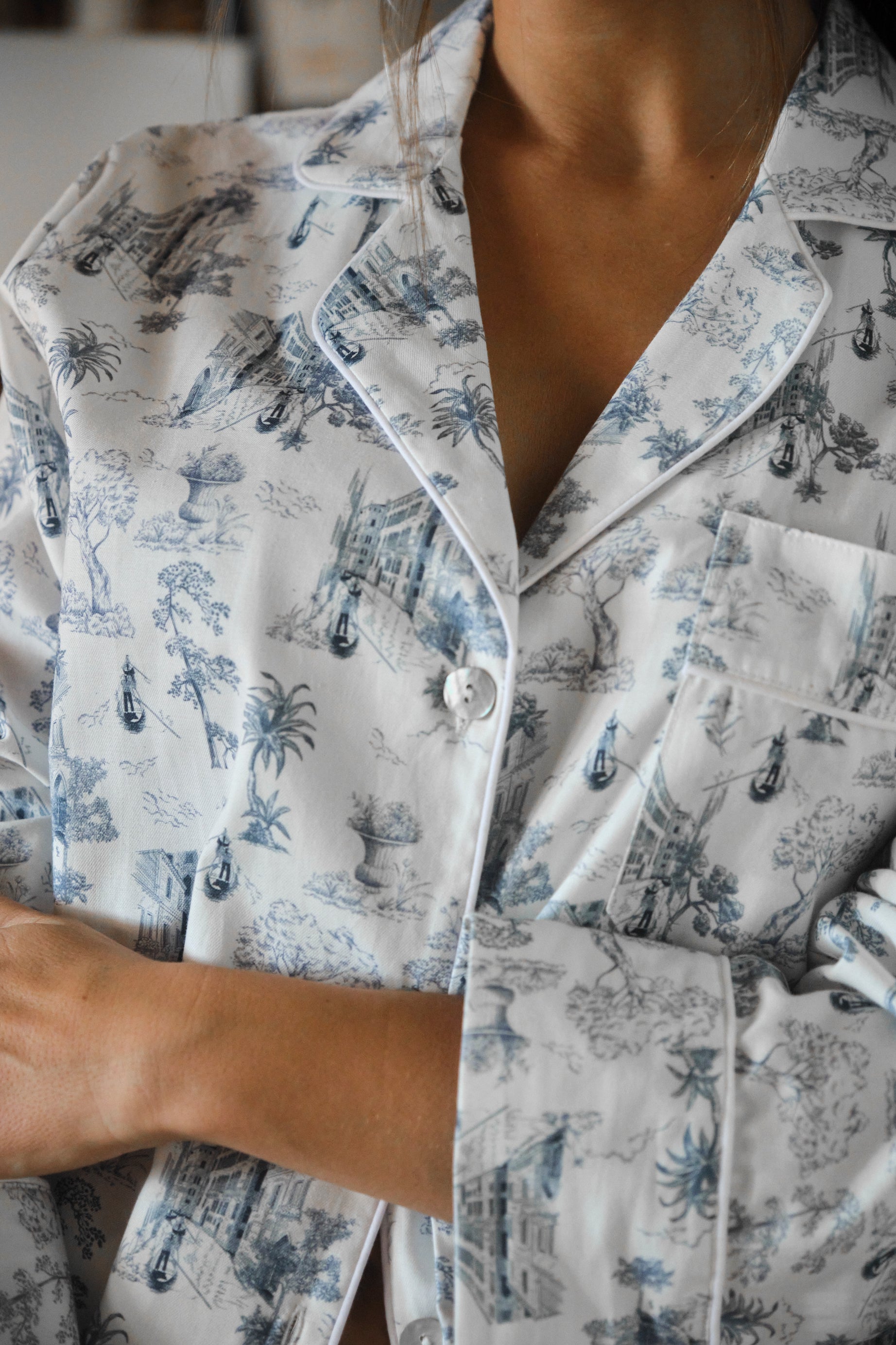 Women's Toile de Jouy Blue Pajamas