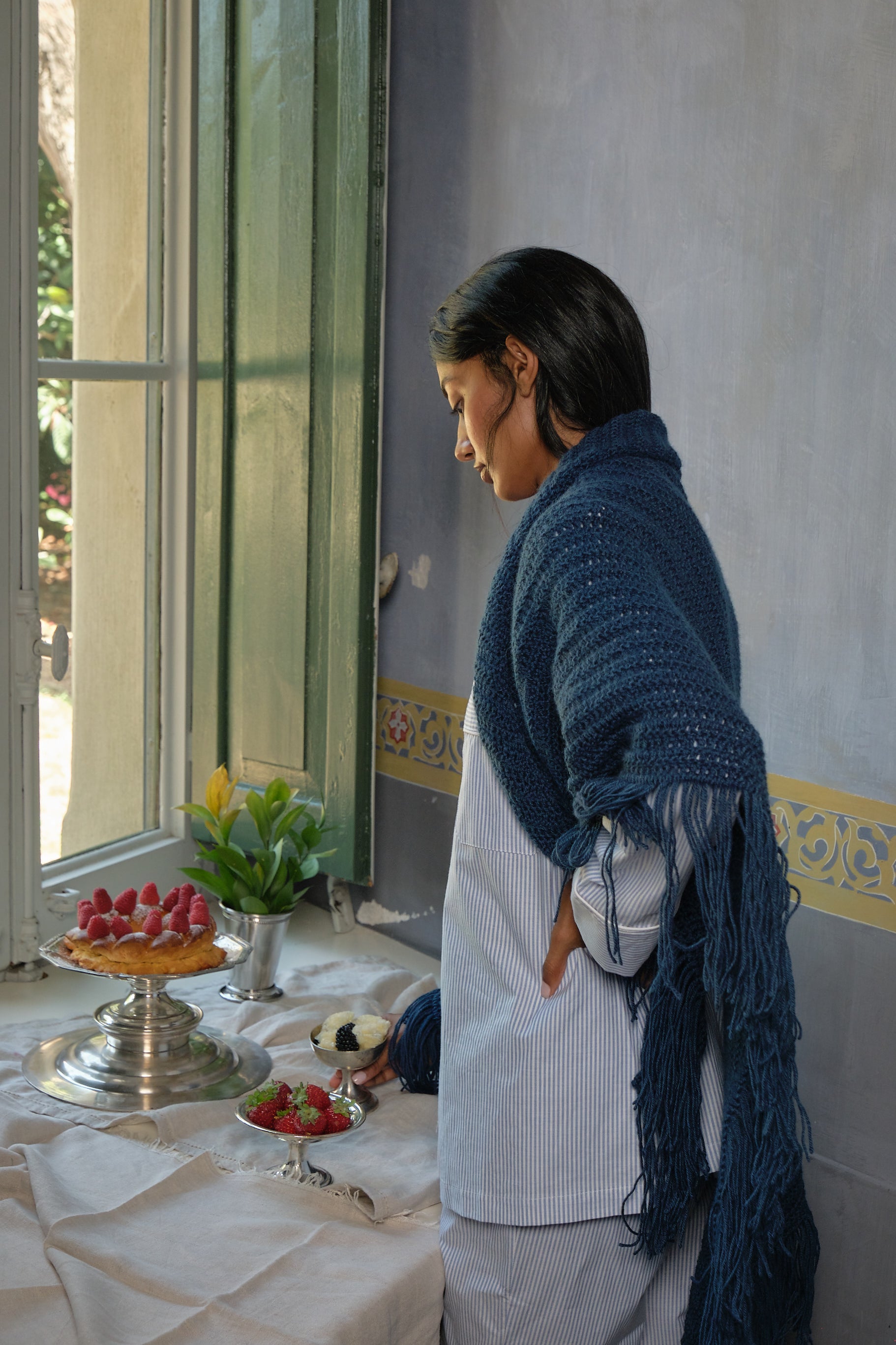 Indigo Blue Merino Wool Shawl