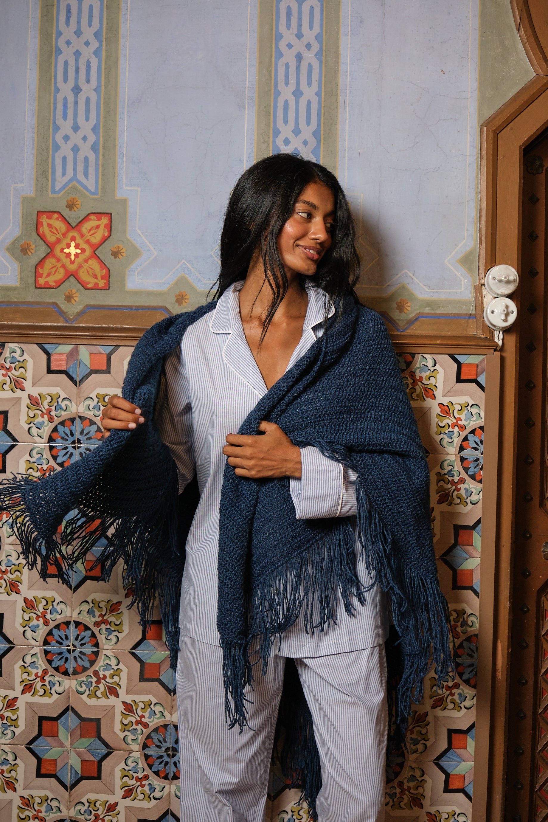 Indigo Blue Merino Wool Shawl