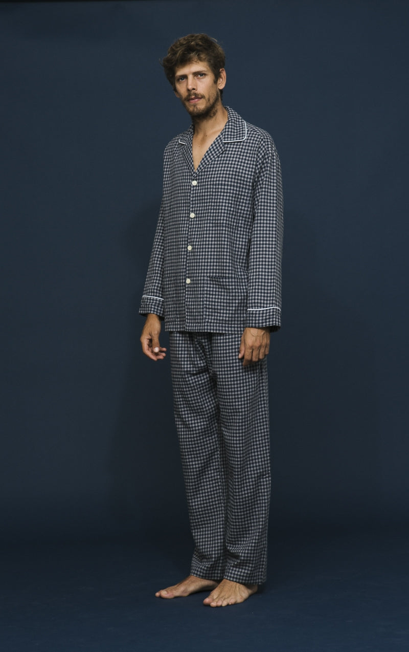 Pijama Largo Cuadro marino y gris