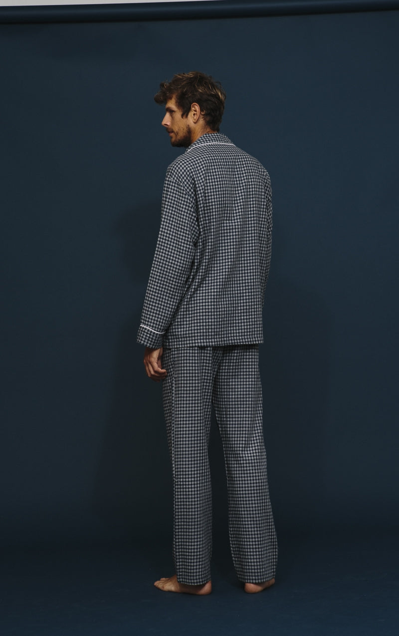 Pijama Largo Cuadro marino y gris