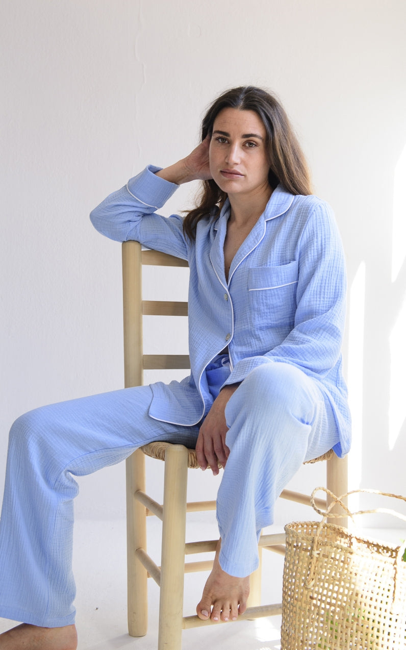 Pijama Largo Mujer Bambula Azulón
